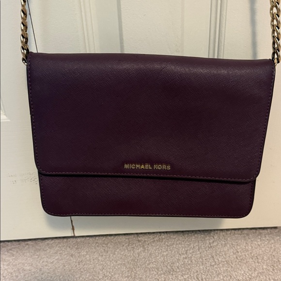 Michael Kors Deep Plum Leather Crossbody with Chain Strap - Picture 2 of 10